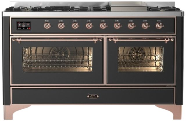 Ilve® Majestic III 60" Graphite Matte Pro Style Dual Fuel Natural Gas Range with Triple Glass Door and Copper Trim-0