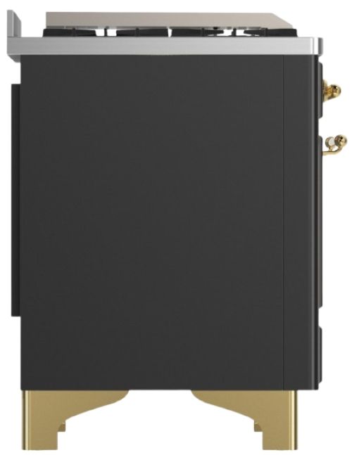 Ilve® Majestic III 36" Graphite Matte Pro Style Dual Fuel Liquid Propane Range with 6 Black Brass Burners and Brass Trim-3