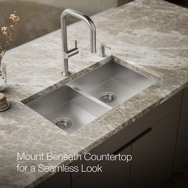 KOHLER® Vault™ Stainless Steel 33" Top/Undermount Double-Bowl Kitchen Sink-4
