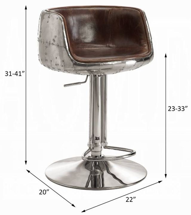 ACME Furniture Brancast Silver/Vintage Brown Adjustable Stool-2