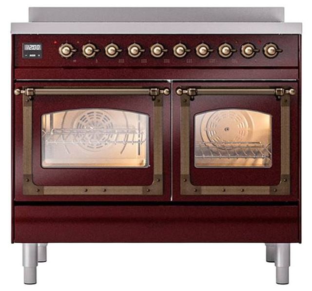Ilve® Nostalgie II Noblesse 40'' Burgundy Pro Style Induction Range with Burnished Trim-1