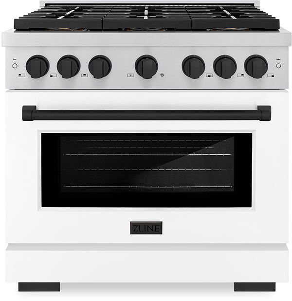ZLINE Paramount Autograph Edition 36" Stainless Steel Pro Style Gas Range with White Matte Door and Matte Black Accents-0