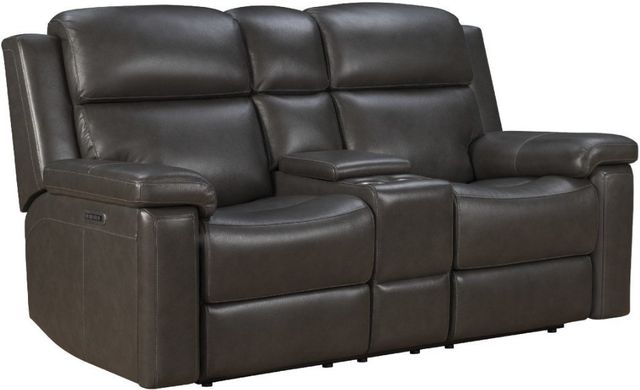 BarcaLounger® Leon Matteo Smokey Gray Leather Power Reclining Loveseat-0