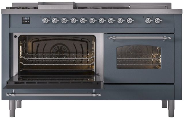 Ilve® Nostalgie II Series 60" Blue Grey Pro Style Dual Fuel Range-3