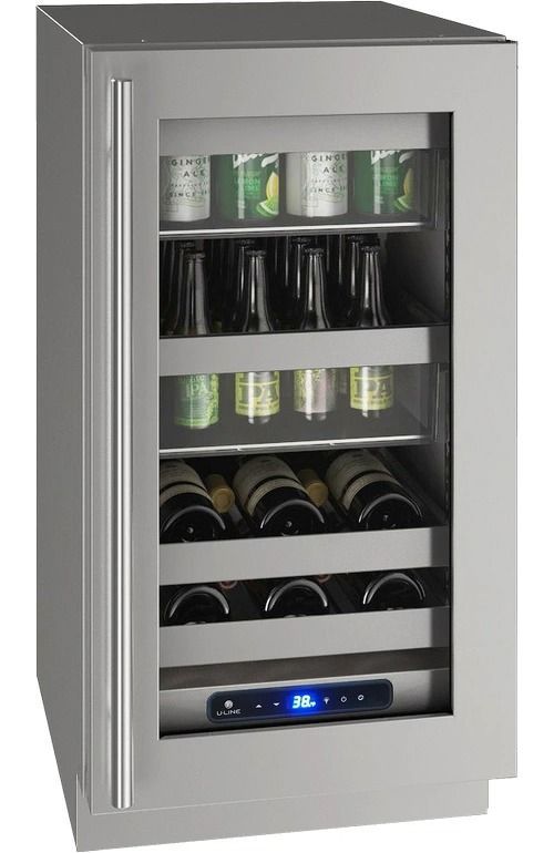 U-Line 5 Class Collection 18” 3.7 Cu. Ft. Stainless Steel Beverage Center with Reversible Hinge Glass Door-0