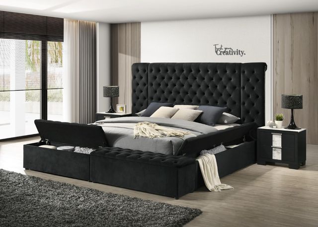 Crown Mark Liliana Black King Upholstered Panel Bed-1