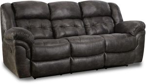 front left angled view of the HomeStretch Denali Charcoal Reclining Console Sofa