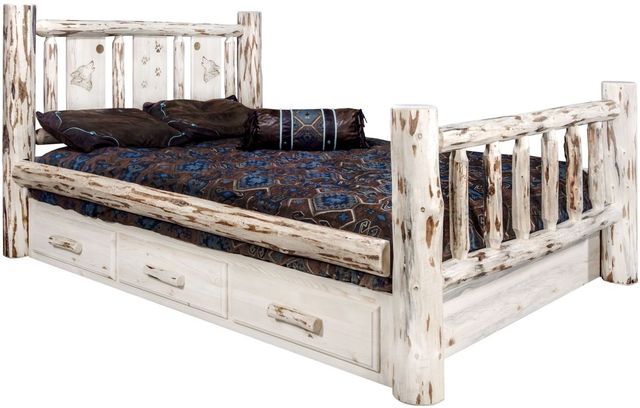 Montana Woodworks® Montana Collection Ready to Finish Twin Storage Bed with Laser Engraved Wolf Design-0