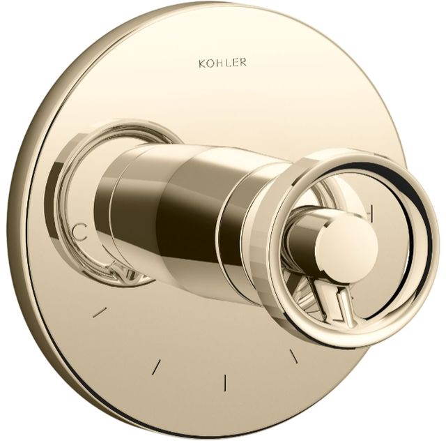 KOHLER® Components® MasterShower® Vibrant French Gold Temperature Control Valve Trim with Industrial Handle-0