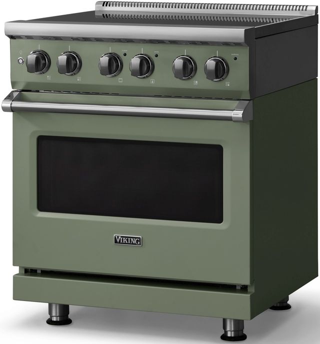 Viking® 5 Series 30" Eucalyptus Pro Style Electric Range with Polished Chrome Trim-2
