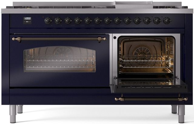Ilve® Nostalgie II Series 60" Midnight Blue Pro Style Dual Fuel Range-3