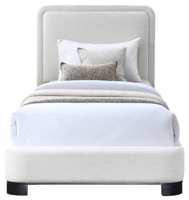 Meridian Furniture Nolita Cream/Black Twin Linen Textured Upholstered Panel Bed-1