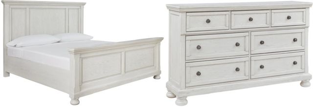 Signature Design by Ashley® Robbinsdale 2-Piece Antique White King Panel Bed Set-0