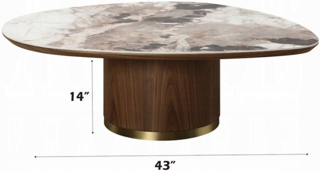 ACME Furniture Willene Beige Ceramic Top Coffee Table with Walnut Base-3