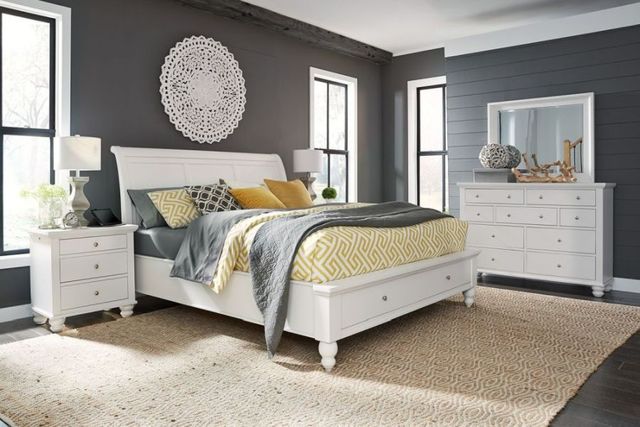 aspenhome® Cambridge White Queen Storage Sleigh Bed-1