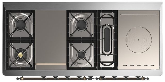 Ilve® Majestic III 60" Antique White Pro Style Dual Fuel Liquid Propane Range with Griddle and Burnished Trim-3