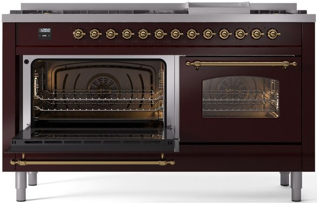 Ilve® Nostalgie II Series 60" Burgundy Pro Style Dual Fuel Range-2