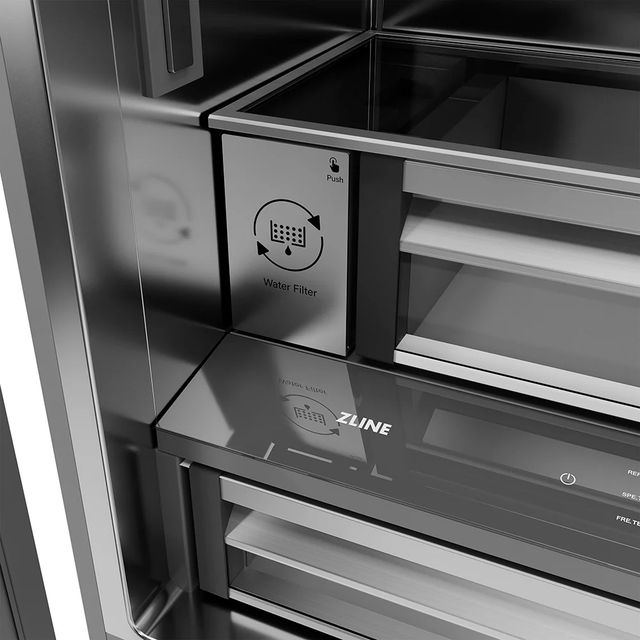 ZLINE Autograph Edition 36 " 19.6 Cu. Ft. Stainless Steel Interior and Polished Nickel Helix Handles French Door Built-In Bottom Freezer Refrigerator with Water Dispenser and Ice Maker-3