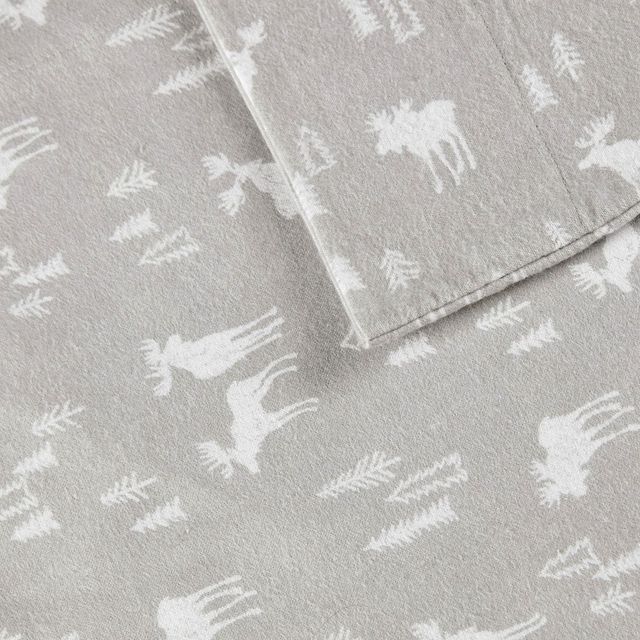 Olliix by Woolrich Grey Moose California King Flannel Cotton Sheet Set-2