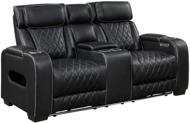 Homelegance® Fairway Black Double Power Reclining Loveseat with Center Console-0