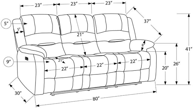 Monarch Specialties Inc. Blue Power Reclining Sofa with USB Ports-3