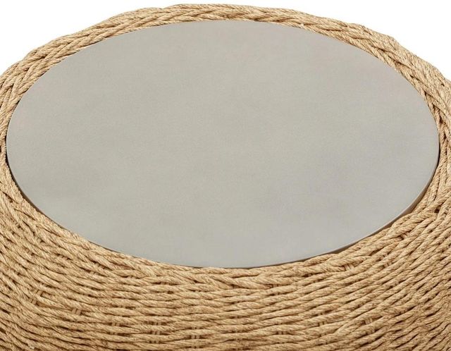 LH Home Siesta Natural Wicker Round Outdoor Side Table with Faux Cement Top-2