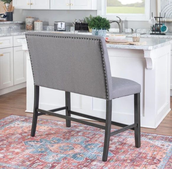 Powell® Seneca Gray Upholstered Counter Bench-2