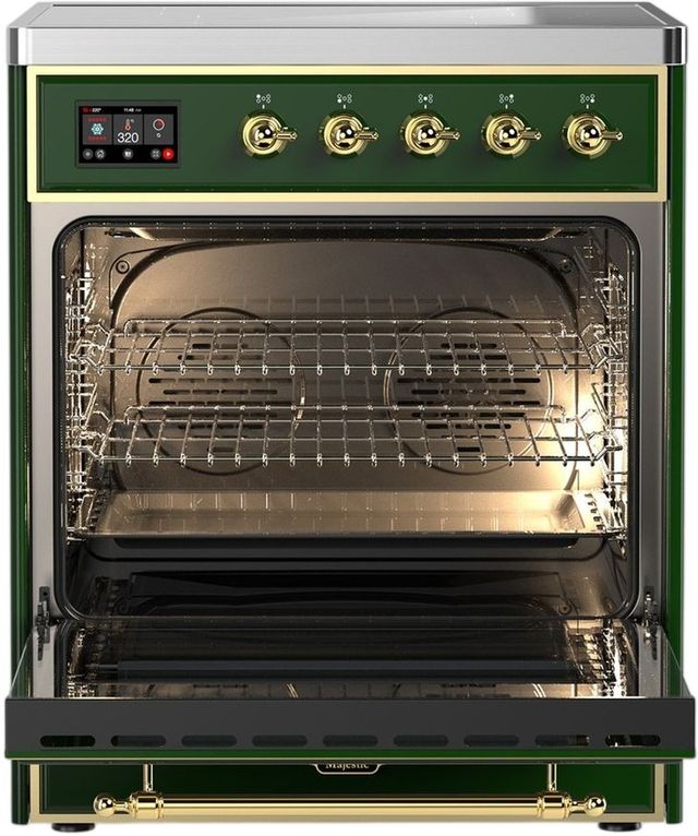 Ilve® Majestic III 30" Emerald Green Pro Style Induction Range with Triple Glass Door and Brass Trim-1
