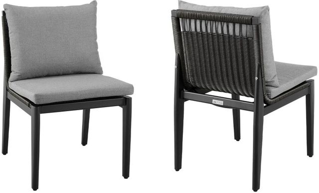 Armen Living Cayman 2-Piece Black/Gray Fabric/Metal/Rattan Outdoor Dining Side Chair Set-0
