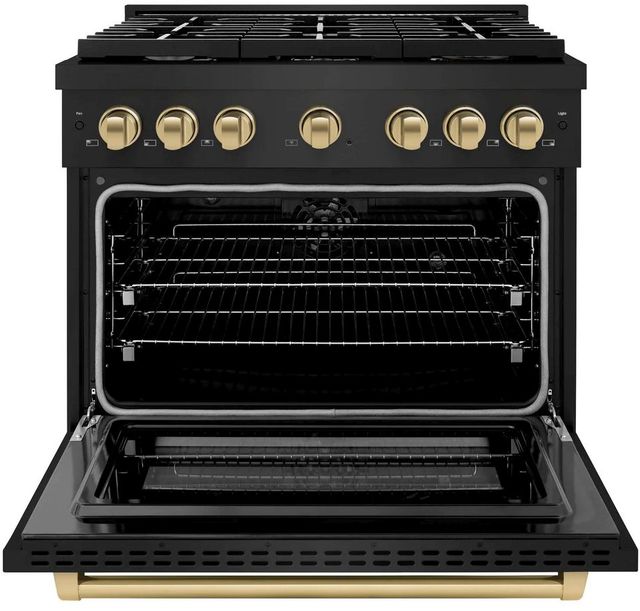 ZLINE Autograph Edition Paramount 36" Black Stainless Steel Pro Style Dual Fuel Range with Champagne Bronze Accents-1
