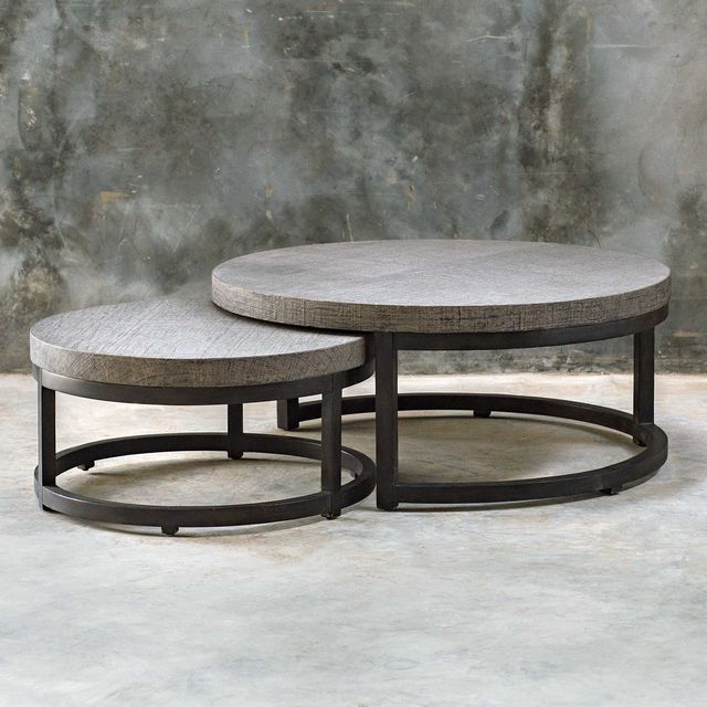 Uttermost® Aiyara 2-Piece Taupe Wash Nesting Coffee Table Set with Black Base-2