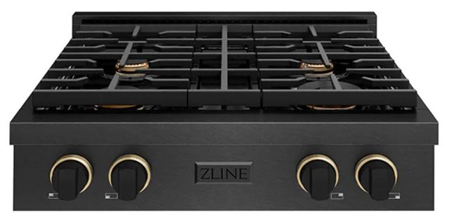 ZLINE Designer Collection Paramount 30" Black Satin Stainless Steel Gas Rangetop with 4 Brass Burners in Black Matte and Champagne Bronze Accents -0
