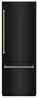 ZLINE Autograph Edition 30" 16.1 Cu. Ft. Black Stainless Steel Built-In Bottom Freezer Refrigerator with Water Dispenser and Ice Maker with Graphite Gray Interior and Polished Gold Helix Handles-0