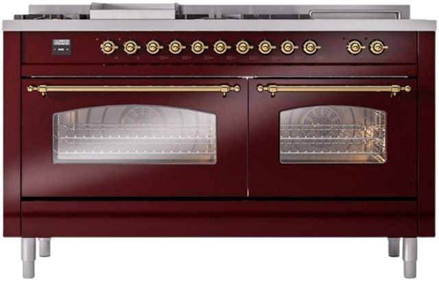 Ilve® Nostalgie II Series 60" Burgundy Pro Style Dual Fuel Range-1