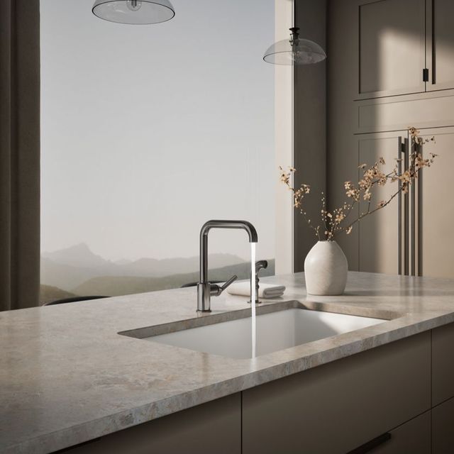 KOHLER® Purist® Vibrant Titanium Single-Handle Kitchen Sink Faucet with Side Sprayer-2