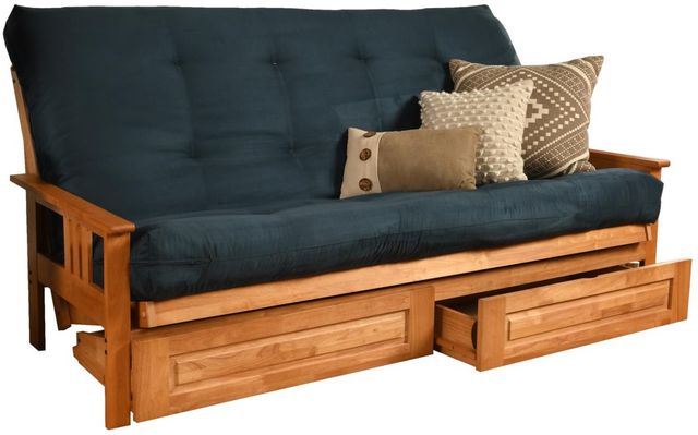 Kodiak Furniture Monterey Suede Navy/Butternut Queen Storage Futon with Mattress-0