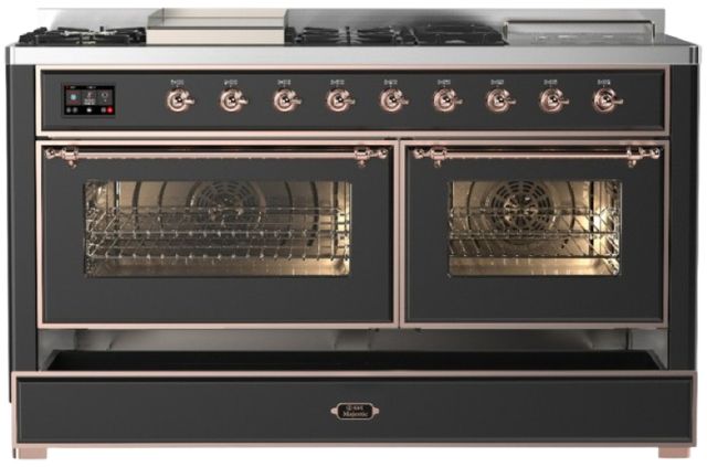 Ilve® Majestic III 60" Graphite Matte Pro Style Dual Fuel Natural Gas Range with French Top and Copper Trim-2
