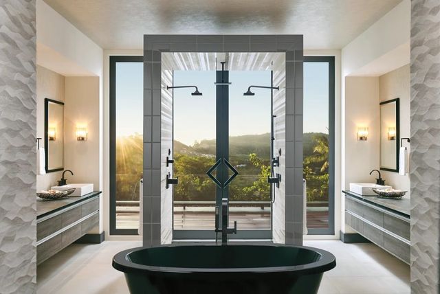 Brizo Siderna® Matte Black Widespread Lavatory and Bidet Solar Gray Glass Lever Handle Kit-4
