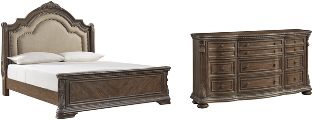 Signature Design by Ashley Charmond 2 Piece Brown King Upholstered Sleigh Bed Set Logan UT