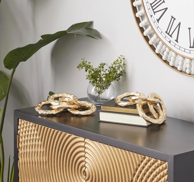 Deco Marche CosmoLiving by Cosmopolitan 2-Piece Gold Metal Chain Sculpture Set-3
