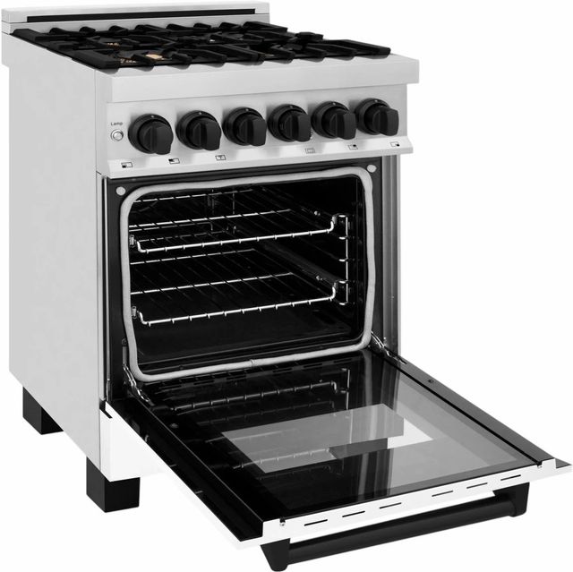 ZLINE Autograph Edition 24" Stainless Steel Pro Style Dual Fuel Range with White Matte Door and Matte Black Accents-3