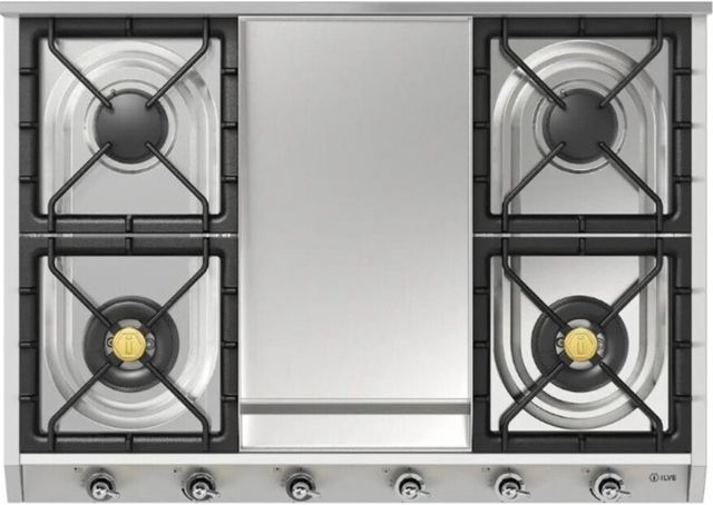 Ilve Nostalgie II 36” Stainless Steel Liquid Propane Cooktop with 6 Burners, Griddle and Chrome Trim-0