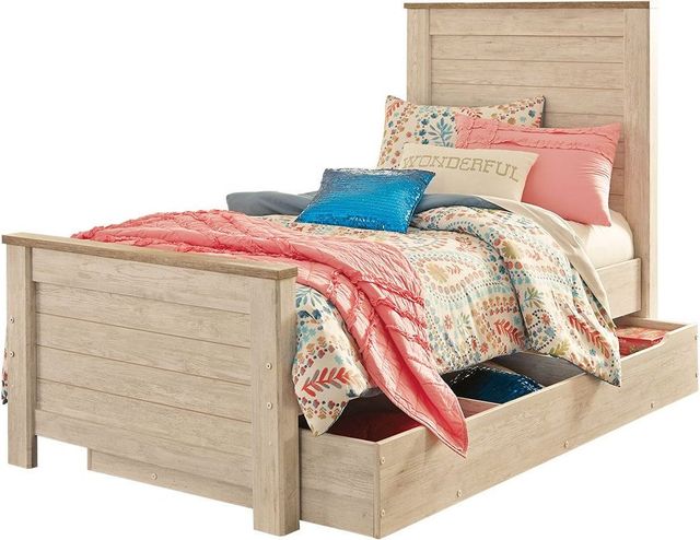 Signature Design by Ashley® Willowton 2-Piece Whitewash Twin Panel Bed Set-1