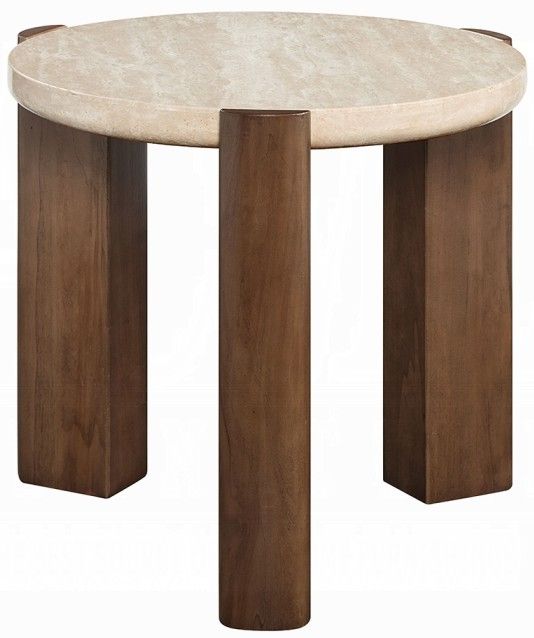 ACME Furniture Leonardo Beige End Table with Dark Oak Base-3