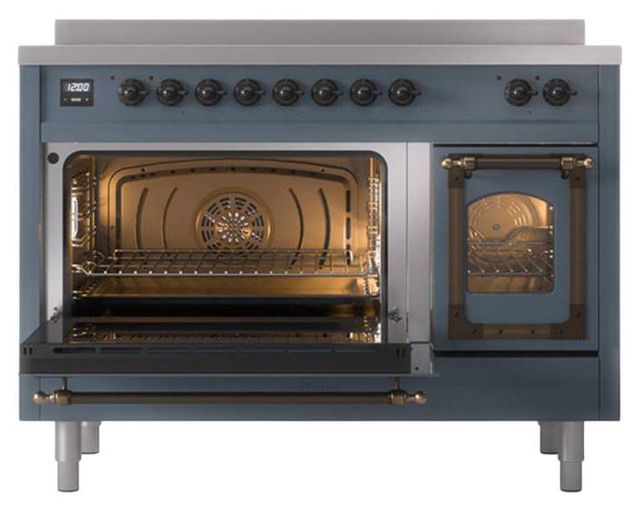 Ilve® Nostalgie II Noblesse 48'' Blue Gray Pro Style Induction Range with Burnished Trim-3