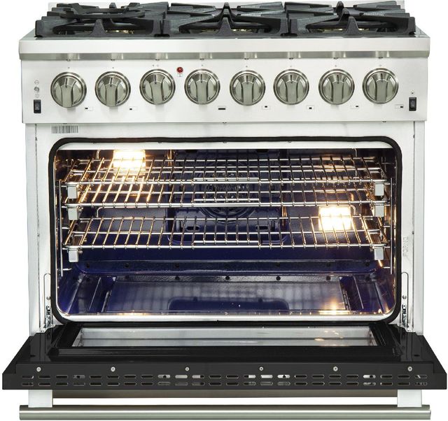 FORNO® Capriasca 36" Stainless Steel Pro Style Dual Fuel Range with Black Door-1