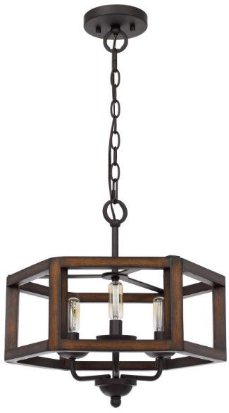 Cal® Lighting & Accessories Renton Oak Hexagon Metal/Rubber Wood Chandelier-0