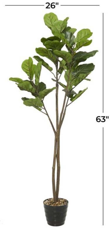 Deco Marche Green Faux Foliage Fiddle Leaf Artificial Tree with Realistic Leaves and Black Melamine Pot-2