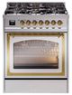 Ilve® Nostalgie II Noblesse 30" Stainless Steel Pro Style Dual Fuel Range with Brass Trim-0
