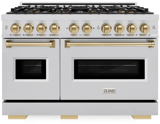 ZLINE Autograph Edition 48" 6.7 cu. ft. Classic Gas Range with 8 Burner DuoPro™ Cooktop and Dual Ovens in Stainless Steel and Champagne Bronze Accents-0